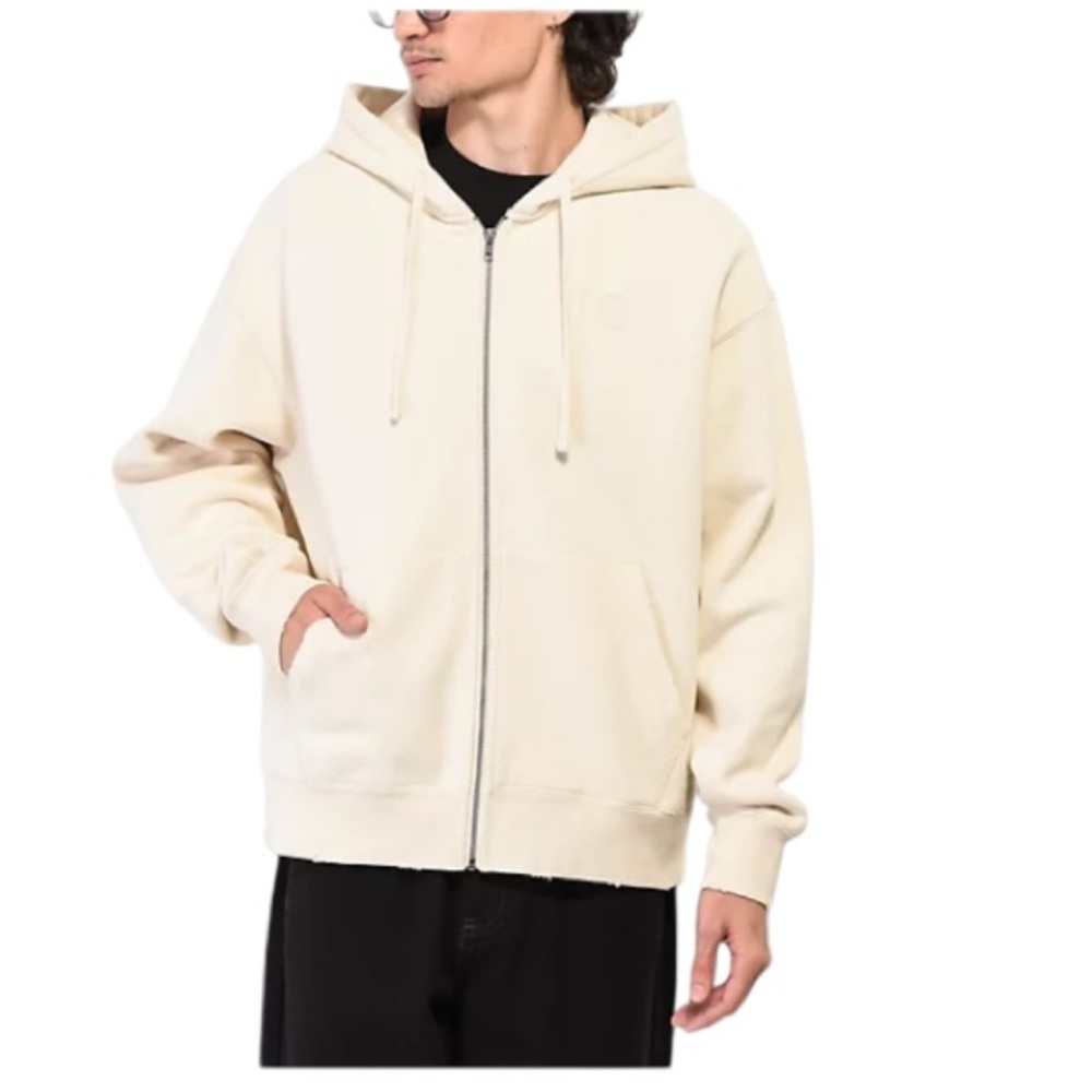 Ninth Hall Fundamentals Hoodie Zip Front Distressed Cream Boxy Men’s Size Small